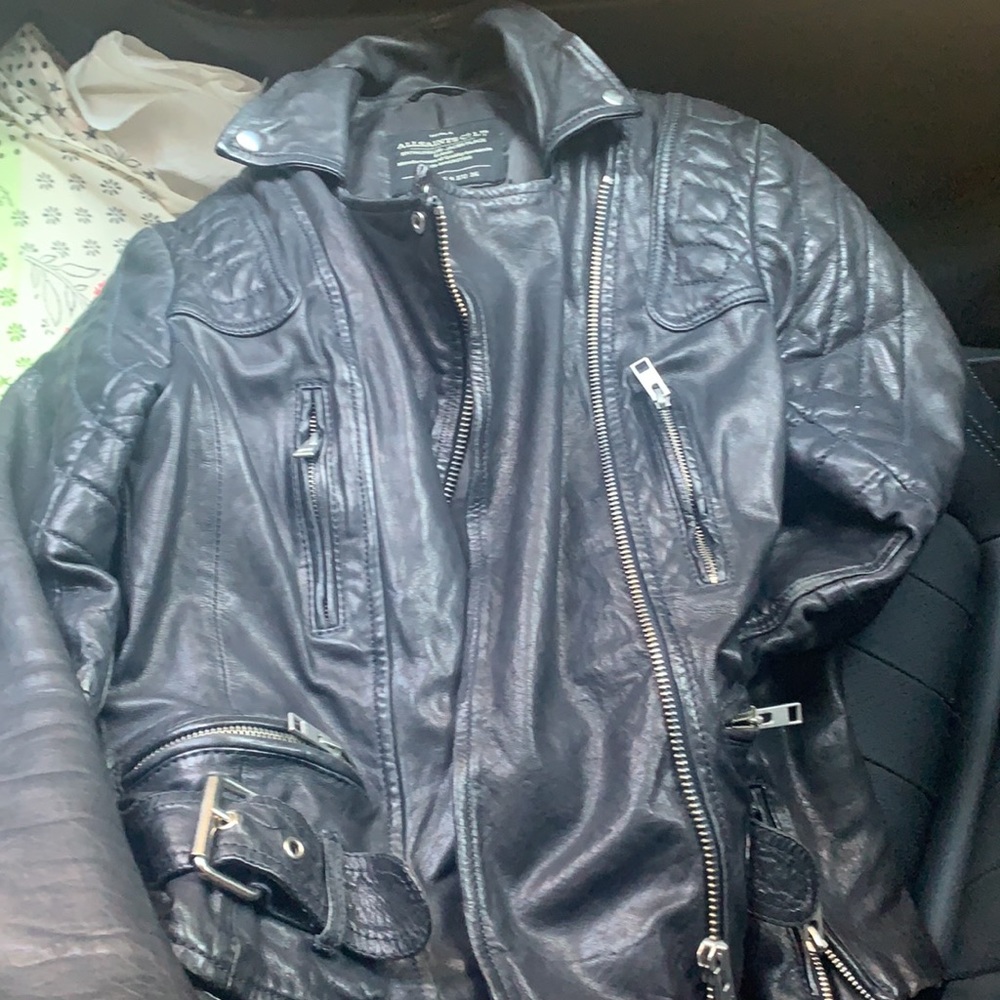 Dark Navy All Saints leather motorcycle jacket